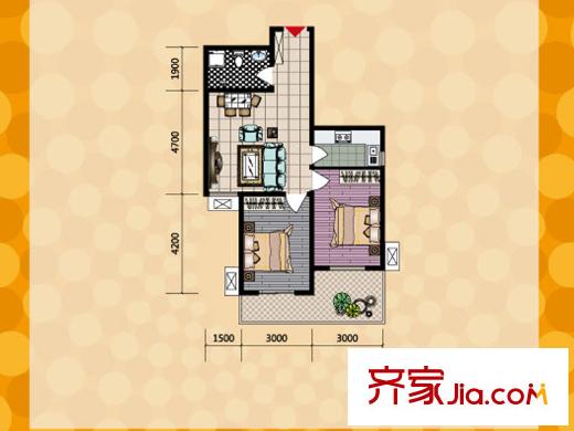 盛世長風(fēng)二期6#7#樓D戶型 2室2廳1衛(wèi)