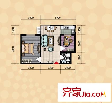 盛世長風(fēng)二期6#7#樓A戶型 2室2廳1衛(wèi)1廚