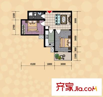 盛世長風(fēng)二期6#7#樓E戶型 2室1廳1衛(wèi)1廚