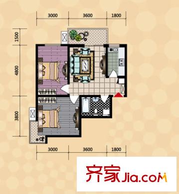 盛世長風(fēng)二期6#7#樓B戶型 2室1廳1衛(wèi)1廚