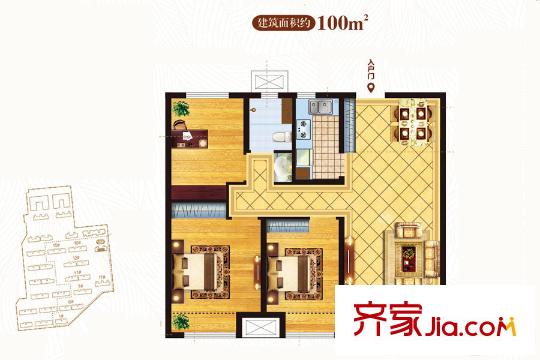 中海藍(lán)庭B2戶型圖 3室2廳1衛(wèi)1廚