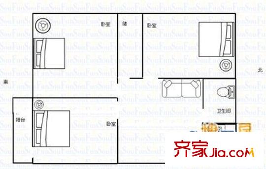 公園路應(yīng)化所宿舍 3室 戶型圖