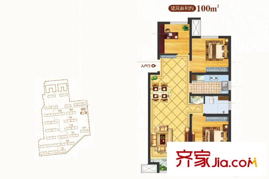 中海藍(lán)庭B1戶型圖 3室2廳1衛(wèi)1廚