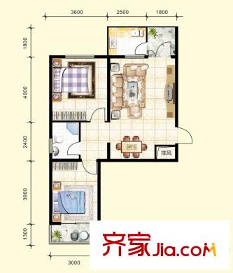 北京新干線(xiàn)戶(hù)型圖21號(hào)樓-A戶(hù)型 2室2廳1衛(wèi)1廚