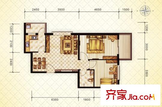 北京新干線(xiàn)戶(hù)型圖16#（東）A戶(hù)型 2室2廳1衛(wèi)1廚