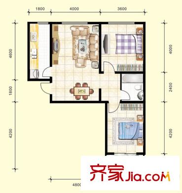 北京新干線(xiàn)戶(hù)型圖22號(hào)樓F戶(hù)型 2室2廳1衛(wèi)1廚