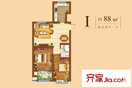 裕東新府9號樓I戶型 2室2廳1衛(wèi)1廚