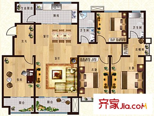 裕東新府4#、5#、8#、9#F戶型 4室2廳2衛(wèi)1廚