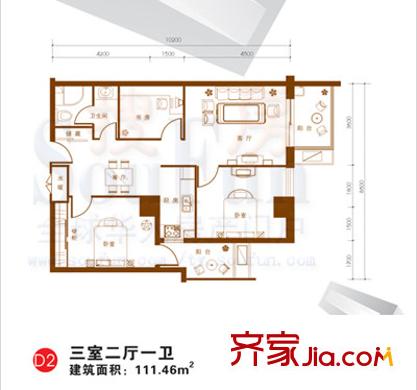 東岸未來城戶型圖3室2廳1衛(wèi)1廚