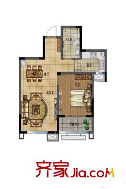 瑞源香汐海1#-14#樓標(biāo)準(zhǔn)層之Q戶型 1室2廳1衛(wèi)1廚
