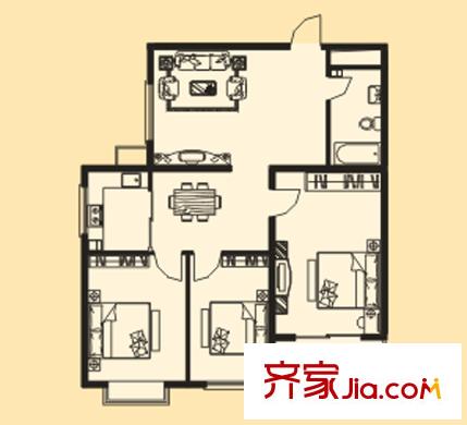 錦都苑戶型圖2#樓E戶型 3室2廳1衛(wèi)1廚