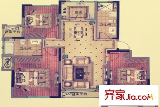 中航綠城理想城2-5#、21-24#B1a戶型 3室2廳2衛(wèi)1廚