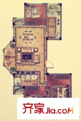 中航綠城理想城8#、14#B2a戶型 3室2廳1衛(wèi)1廚