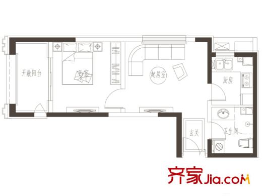 K2?海棠灣一期高層12#、13#、31#、32#、51#A3戶(hù)型 1室1廳1衛(wèi)1廚
