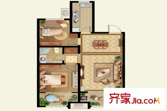 秀蘭禧悅都7、8號樓中間戶F戶型 2室2廳1衛(wèi)1廚
