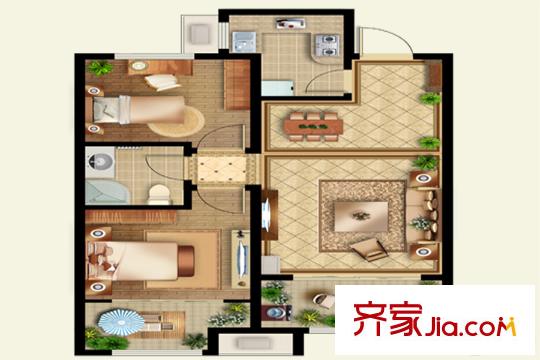 秀蘭禧悅都7、8號樓中間戶E戶型 2室2廳1衛(wèi)