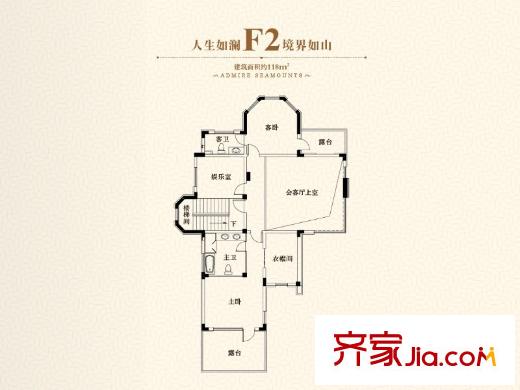 閱瀾山戶型圖F2戶型圖 2室2廳2衛(wèi)1廚
