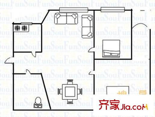 軍官小區(qū) 2室 戶型圖
