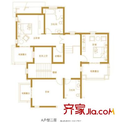 青建香根溫泉墅戶型圖13、21、35、60、63#A-戶型二層 3室2衛(wèi)