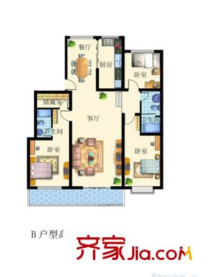 華馨園別墅戶型圖3室戶型圖 3室2廳2衛(wèi)1廚