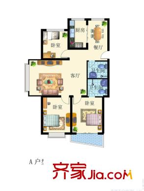華馨園別墅戶型圖3室戶型圖 3室2廳2衛(wèi)1廚