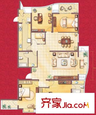汾河外灘戶型圖J戶型 4室2廳3衛(wèi)1廚