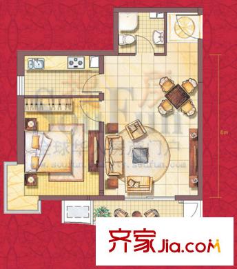 汾河外灘戶型圖K戶型 1室1廳1衛(wèi)1廚