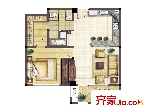 海陽寶龍城公寓戶型08戶型圖 1室1廳1衛(wèi)1廚
