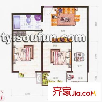 鑫福華園戶型圖兩室兩廳一衛(wèi)80.77 2室2廳1衛(wèi)1廚