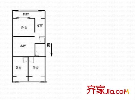 中鐵十二局建安處宿舍 3室 戶型圖