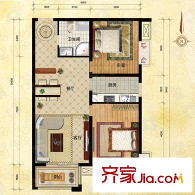 浦東雅典戶型圖A2戶型 2室2廳1衛(wèi)1廚