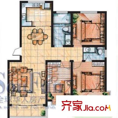 盛泰林語家園戶型圖A戶型 3室2廳2衛(wèi)