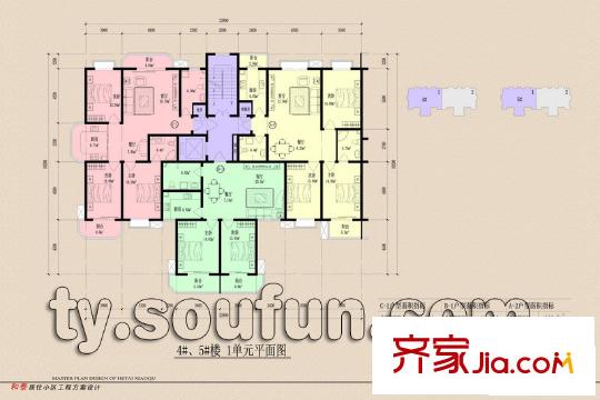 和泰花園戶型圖4#，5#樓1單元 3室1廳
