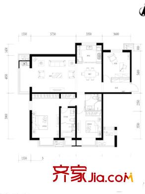 寶佳萬科紫臺(tái)戶型圖161平戶型 3室2廳1衛(wèi)1廚