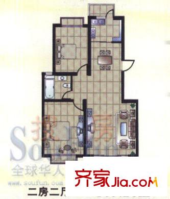 皇騏河濱華庭戶型圖3期戶型 2室2廳1衛(wèi)