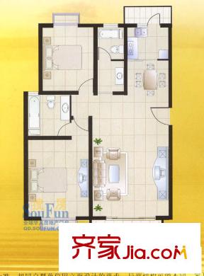 皇騏河濱華庭戶型圖2室2廳2衛(wèi)