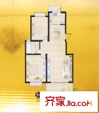 皇騏河濱華庭戶型圖2室2廳1衛(wèi)