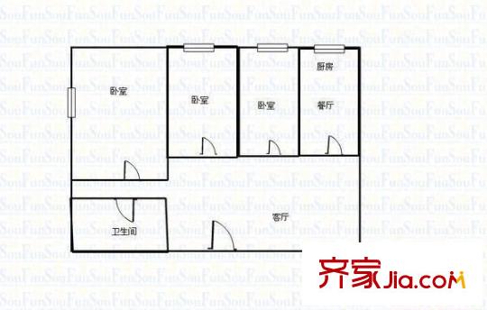 濱河花苑 3室 戶型圖