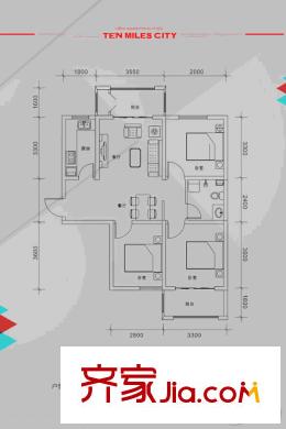 坤澤十里城B5-A戶型 3室2廳1衛(wèi)1廚