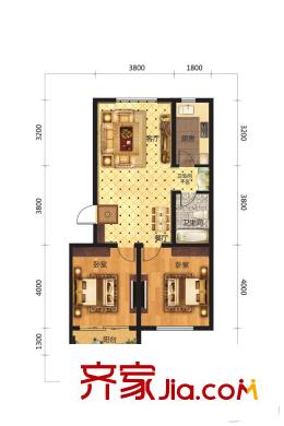 東潤國際新城4期院墅82平方米A戶型 2室2廳1衛(wèi)1廚