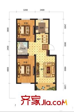 東潤(rùn)國際新城4期院墅83平方米B戶型 2室2廳1衛(wèi)1廚