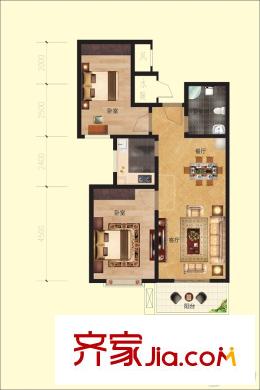 信園B戶型 2室2廳1衛(wèi)1廚
