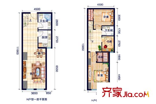 長風(fēng)世紀廣場H戶型戶型圖 3室1廳2衛(wèi)1廚