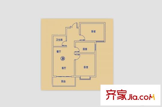 小米國際B戶型 83.28 平方米 2室2廳1衛(wèi)1廚