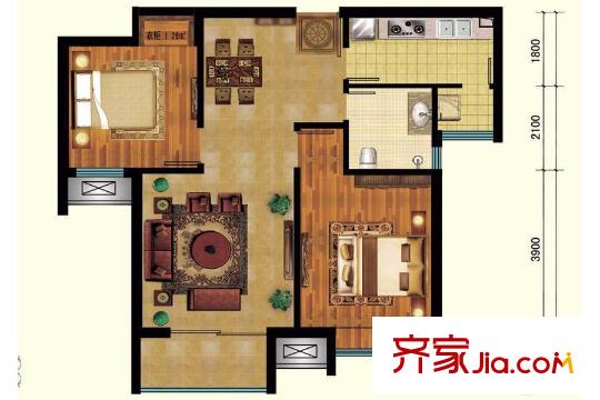 國雅城2#樓B5戶型 2室2廳1衛(wèi)1廚