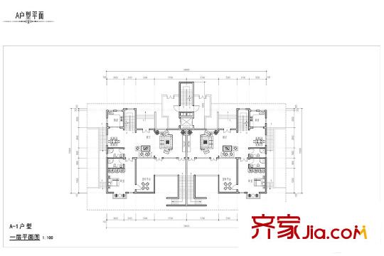 玉泉山?如意公館A-1戶型 一層平面圖 1室3廳2衛(wèi)1廚