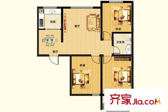 陽光里二期戶型4 3室2廳1衛(wèi)1廚