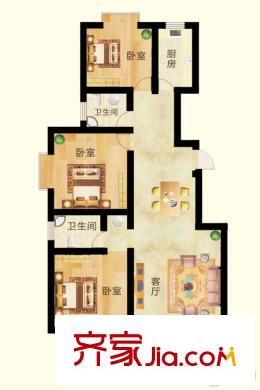 陽光里8#H戶型 3室2廳2衛(wèi)1廚