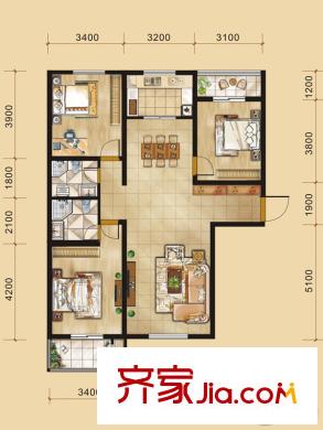 龍景逸墅三期A戶型 3室2廳2衛(wèi)1廚
