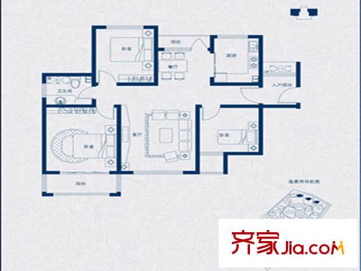 平方米海逸景灣北區(qū)高層27-29#雙邊戶戶型 3室2廳1衛(wèi)1廚